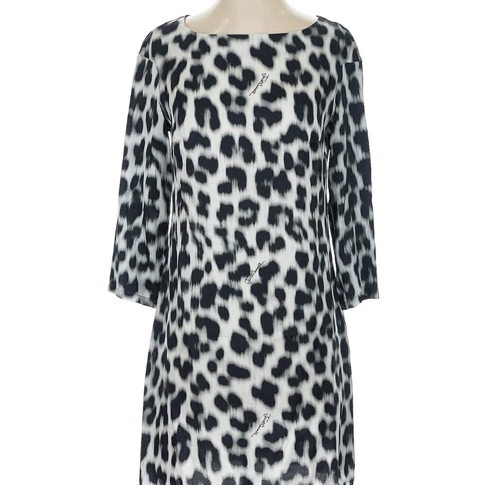 Just Cavalli Black Blue White Animal Leopard Sheath Dress 3/4 Sleeve 40P 10P